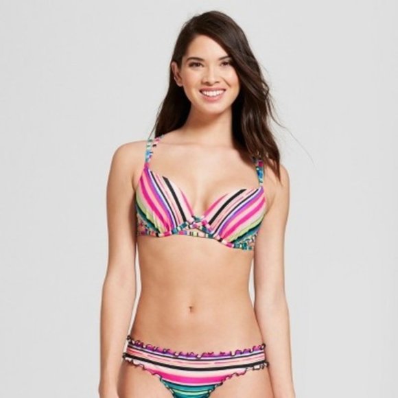 Shade & Shore Striped Strappy Caged Bikini Top - Picture 3 of 5